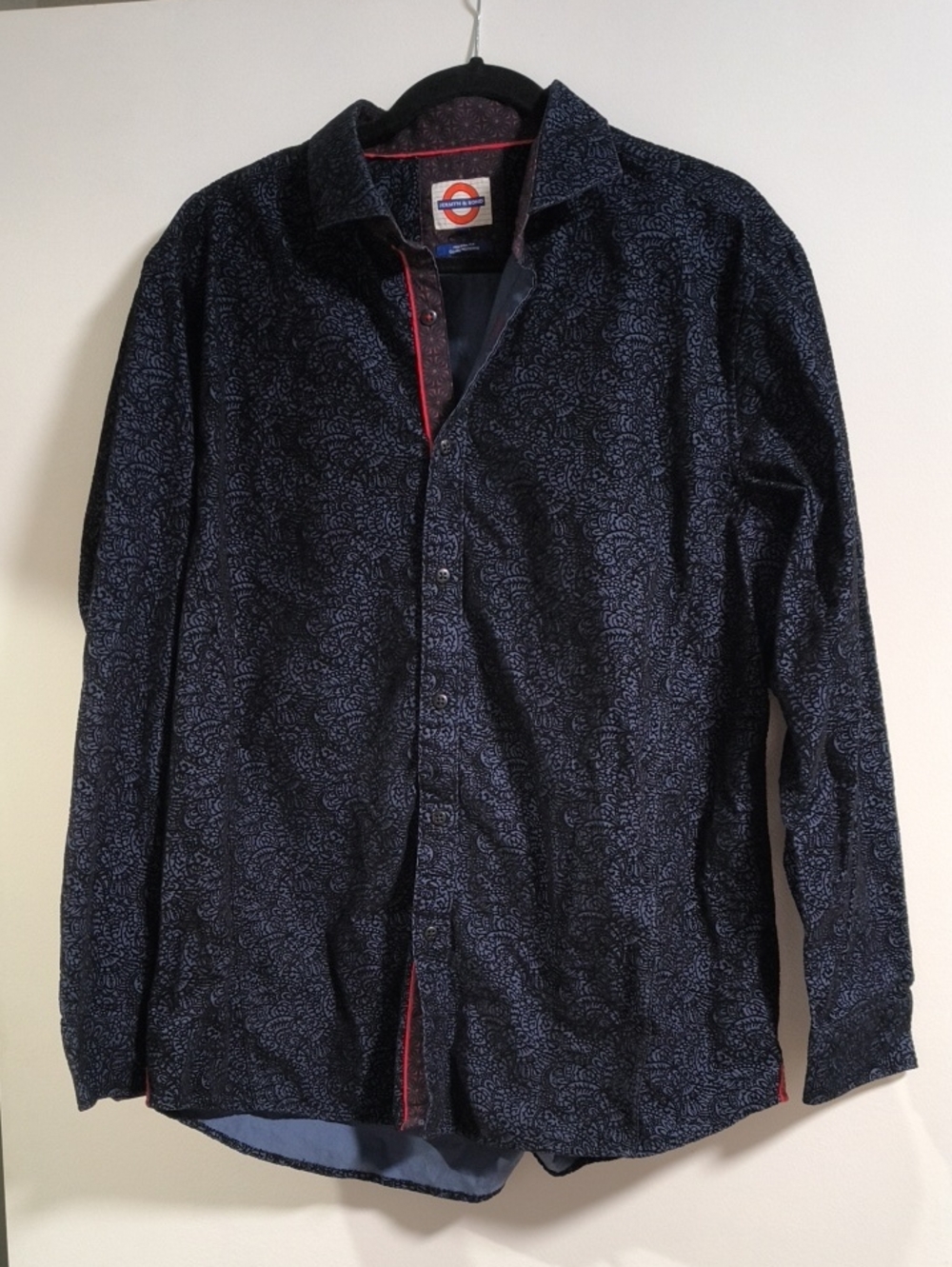 Men's Navy Paisley-Print Long-Sleeve Dress Shirt